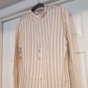 MANGO Beige Striped Linen Shirt - M